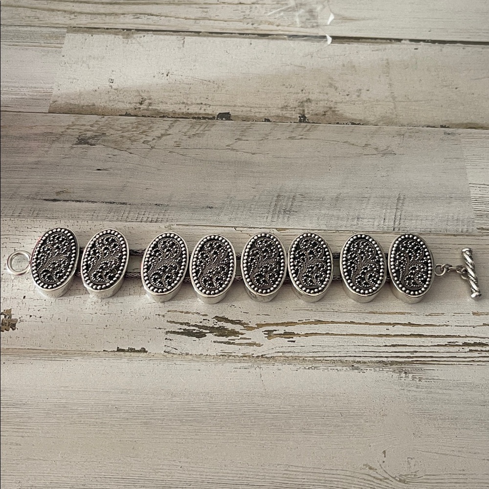 Rare Lois Hill Sterling Silver Oval Panel Statement Bracelet - Picture 6 of 11